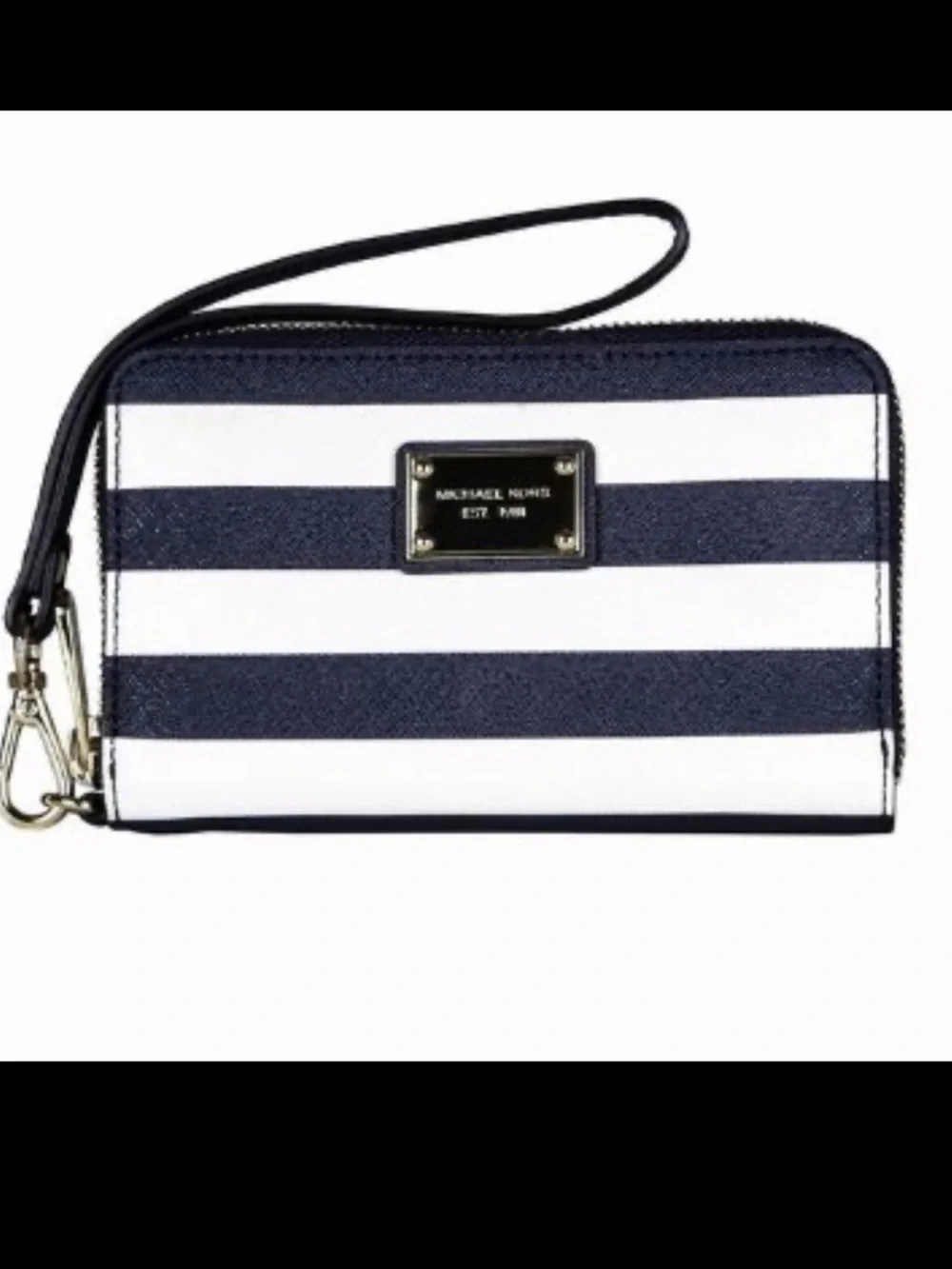 Michael Kors Blue/White Leather Striped Zip Around Wallet
